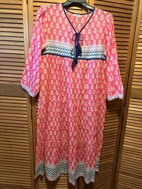 Karni BOHO Pink, Blue, Purple & White Abstract Designs Maxi Dress